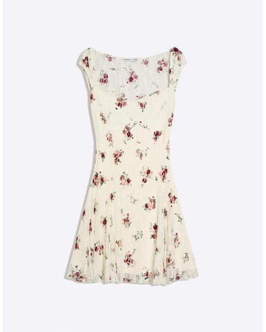 Bershka Natural – gemustertes minikleid aus spitze