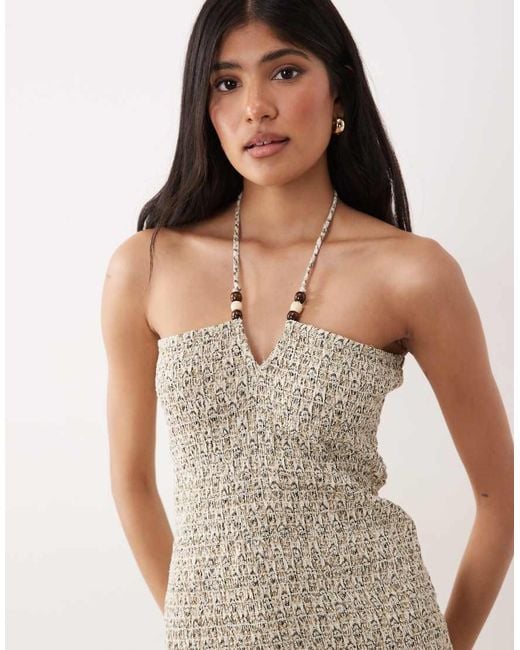 Mango Natural Teen Beaded Neck Ruched Mini Dress