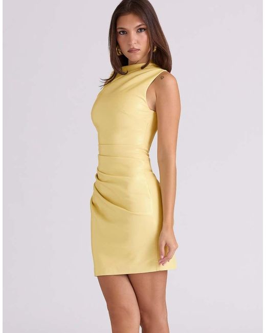 House Of Cb Yellow Maya Butter Vegan Leather Mini Dress