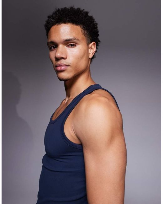 4505 Blue Seamless Rib Slim Fit Square Neck Vest for men