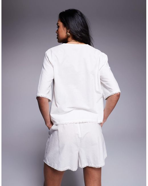 ASOS White Angie Cotton Poplin Broderie Beach Tie Front Top