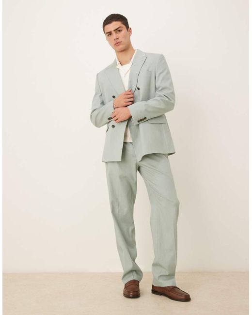 ASOS Natural Linen Blend Double Breasted Regular Suit Jacket for men