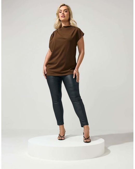 Yours Clothing Brown Drape Shoulder Top