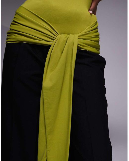 ASOS Green Polyamide Longline Tie Front Sleeveless Top