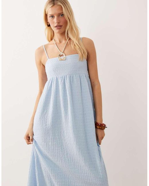 ASOS Blue Textured Square Neck Midaxi Dress