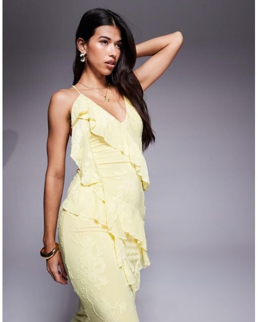 ASOS Yellow Devore Ruffle Strappy Back Maxi Dress
