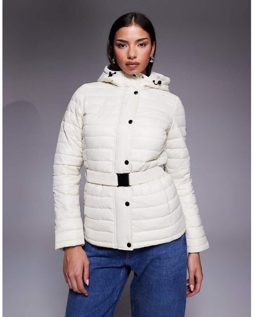 Barbour Gray Jada Puffer Jacket With Elastic Belt Detail