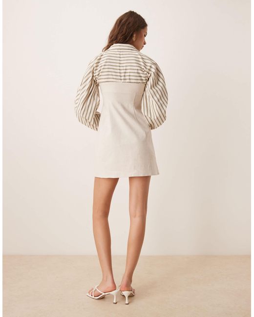 ASOS Natural – 2-in-1 hemd-minikleid aus leinen-bengalin