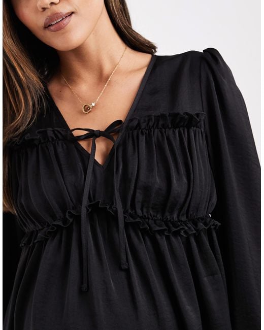 ASOS Black Asos Design Maternity Tie Front Blouse With Ruched Detail