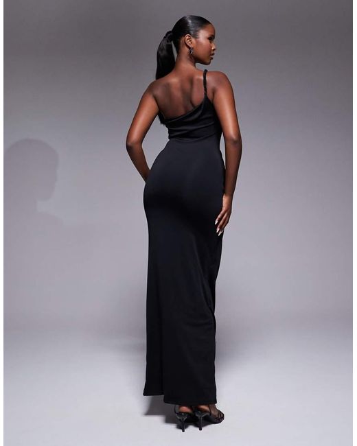 Aria Cove Blue Double Sculpted Slinky Asymmetric Open Back Drape Front Detail Maxi Dress