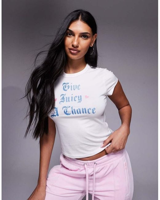 Juicy Couture White Give Juicy A Chance Glitter Logo Fitted Baby T-shirt