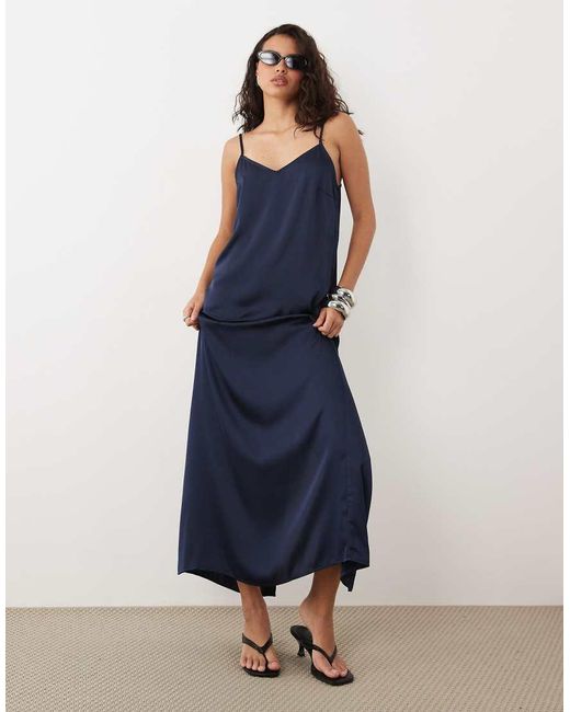 Vila Blue Satin Cami Maxi Dress