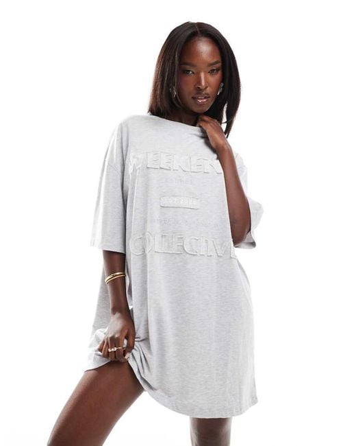ASOS Weekend Collective Distressed Logo Oversized T shirt Dress in White Lyst UK