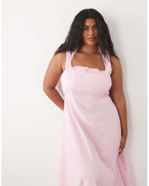 ASOS Pink Asos Design Curve Square Neck Maxi Sundress With Peekaboo Bust