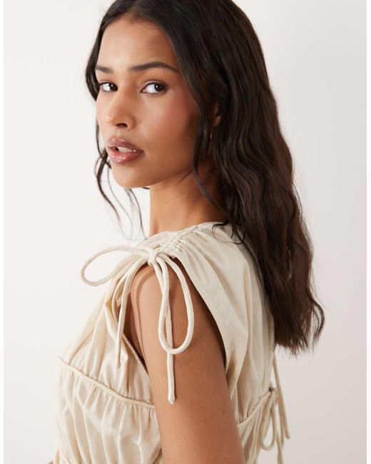 ASOS Natural Double Layer Playsuit With Tie Detail