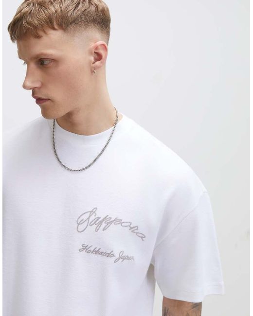 River Island White Oversized Fit Sappora Crane T-Shirt for men