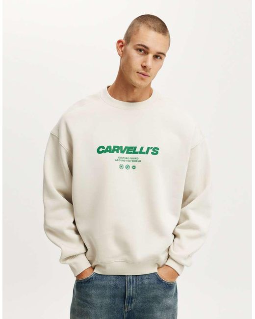 Cotton On Natural Box Fit Graphic Crew Sweater for men