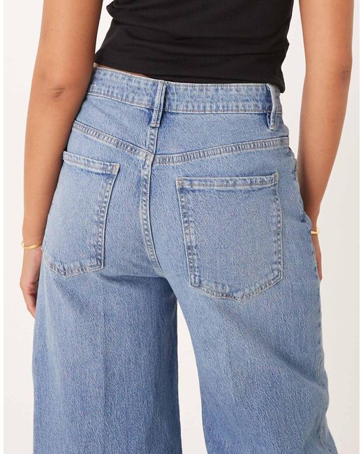 Mango Blue Cotton Pleat Front Wide Leg Jean