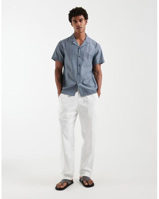 South Beach Blue Short Sleeve Linen Mix Shirt for men