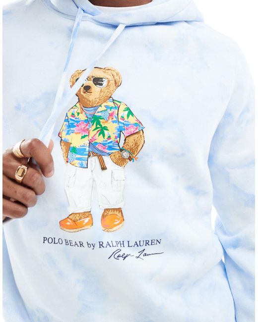 Polo Ralph Lauren Blue Riviera Beach Bear Print Cloud Wash Hoodie for men