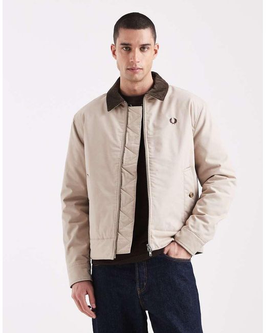 Fred Perry Natural Oversized Jacket With Cord Contrast Collar for men