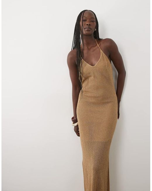 Mango Natural Teen Crochet Halterneck Maxi Dress