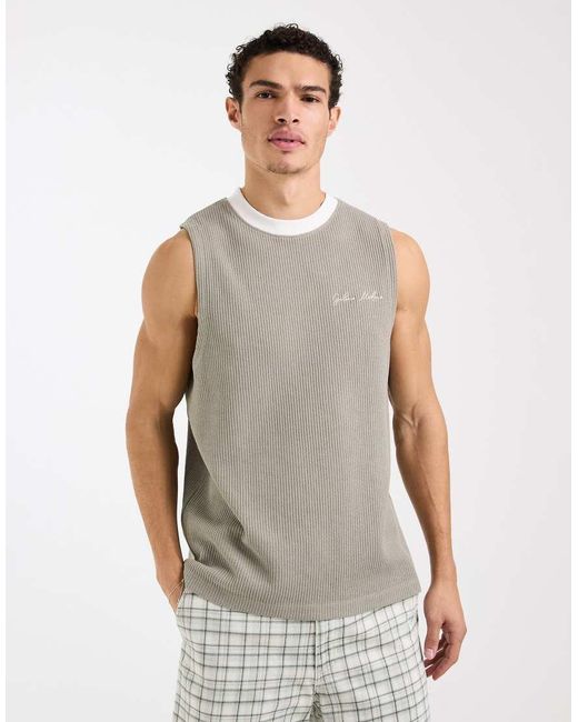 ASOS Gray Super Heavyweight Relaxed Tank With Chest Signature for men