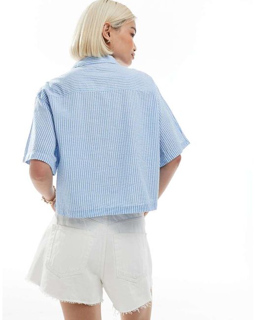 JJXX Oversized Cropped Seersucker Overhemd in het Blue