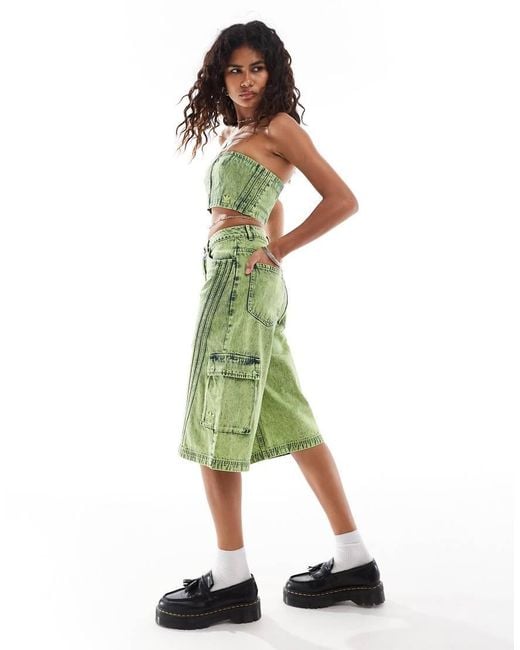 Adidas Originals Green Adilenium Denim Capri Short Co-ord