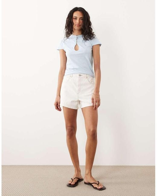 ASOS White Buttoned Keyhole Detail Top With Cap Sleeves