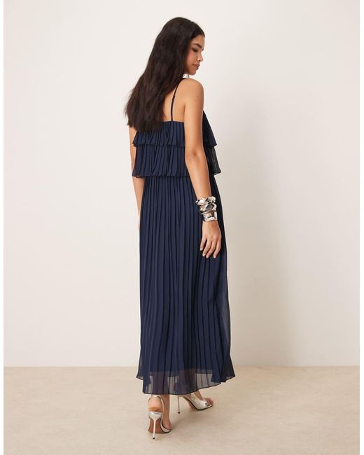 Vila Blue Pleated Ruffle Layer Cami Maxi Dress