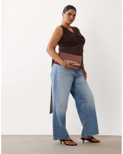 ASOS Brown Asos Design Curve Soft Semi Sheer Cowl Scarf Neck Tank Top
