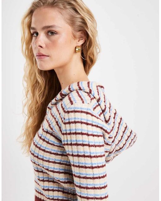 ASOS White Knit Fitted Zip Up Sweater