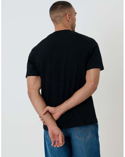 Threadbare Black Textured Stretch Cotton Crew Neck T-Shirt for men