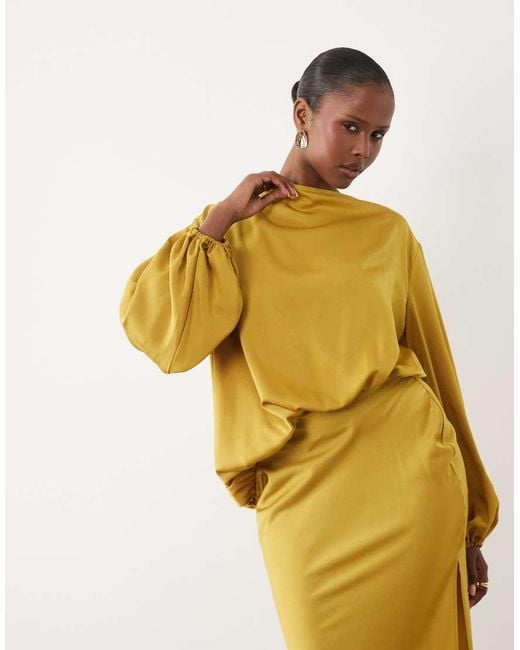 ASOS Yellow Asymmetric Bodice Maxi Dress With Blouson Sleeves