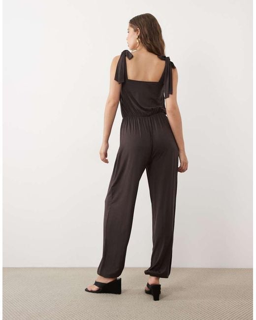Miss Selfridge Natural Tie Shoulder Balloon Trouser Jumpsuit