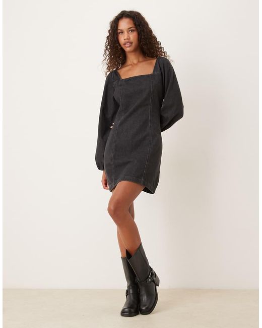 Nobody's Child Black Porth Square Neck Denim Mini Dress