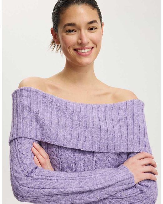 Cotton On Purple Fluffy Cable Off Shoulder Knit