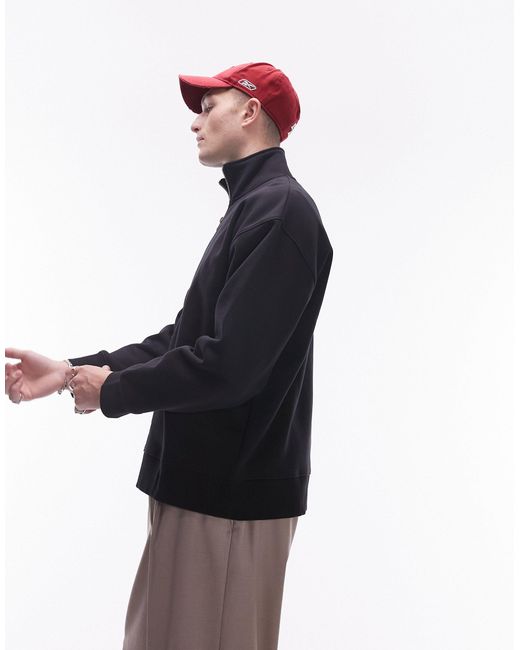 Topman Black Premium Oversized 1/4 Zip Sweatshirt for men
