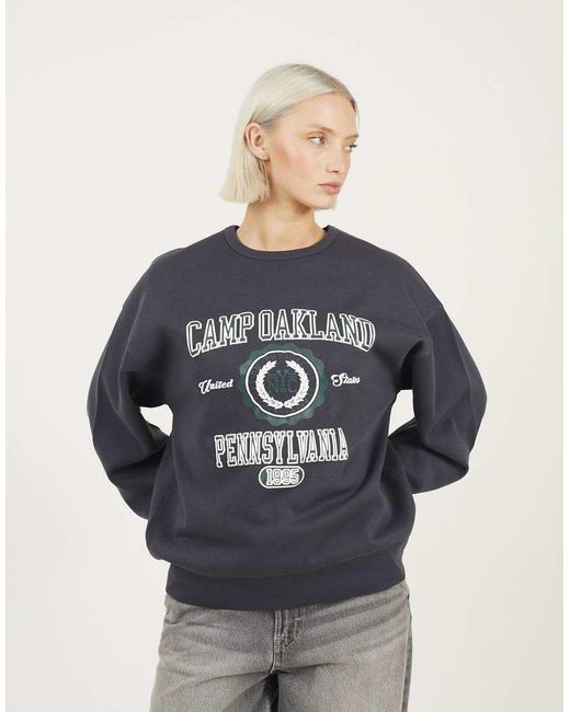Brave Soul Blue Crew Neck Graphic Print Sweatshirt