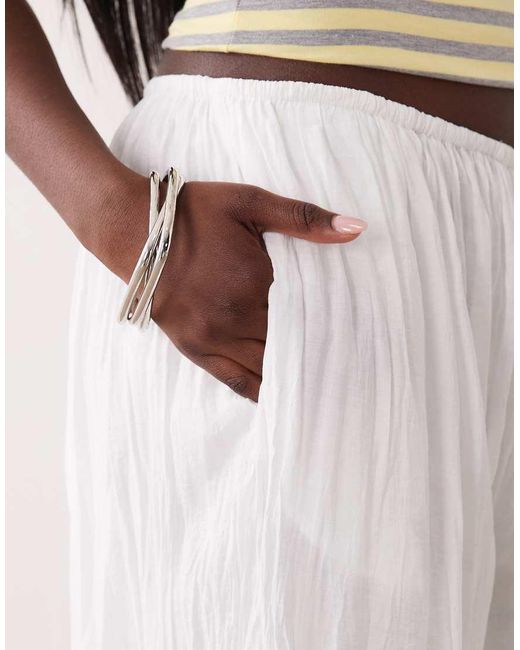 SNDY'S Pink Cotton Blend Elasticated Waist Crinkle Wide Leg Trouser