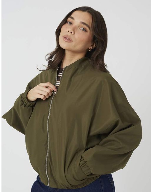 Brave Soul Green Short Bomber Jacket