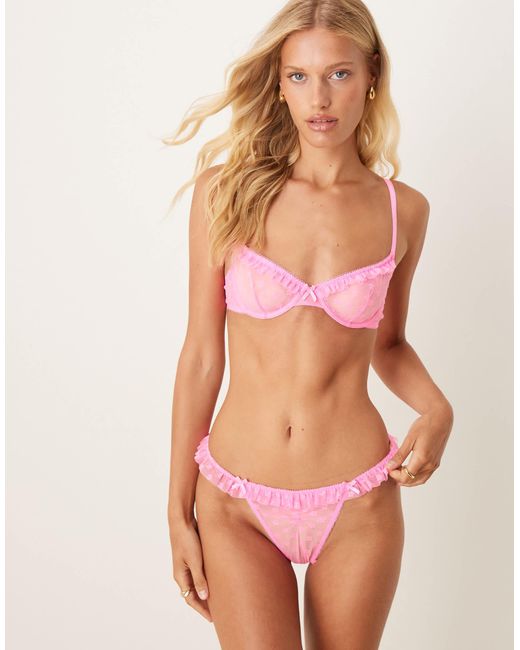 ASOS Koko Floral Textured Mesh Ruffle Thong