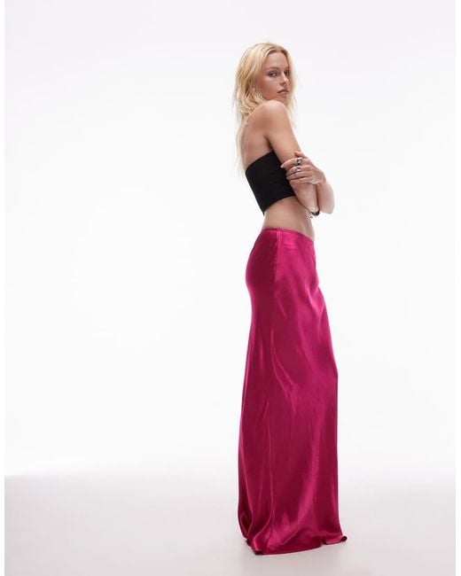 TOPSHOP Pink Satin Bias Maxi Skirt