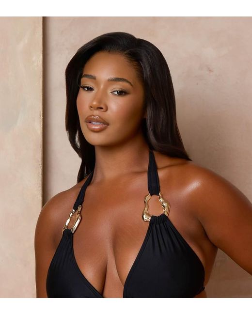 Moda Minx Curve Brown X Alessa Tyrrell-charles Triangle Bikini Top With Molten Hardware Detail