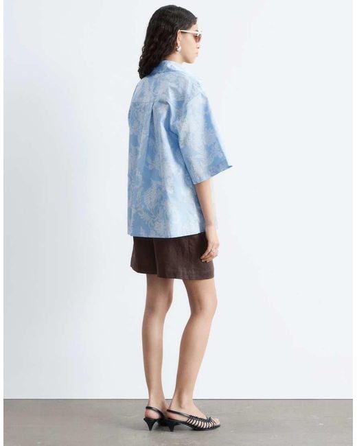 & Other Stories Blue Boxy Floral Print Cotton Resort Shirt