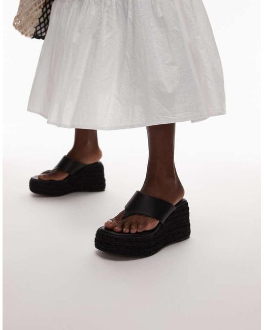 TOPSHOP Black Heidi Toe Thong Espadrille Wedge