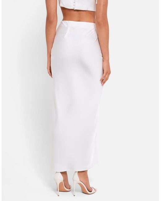 Public Desire Blue Bridal Satin Maxi Skirt With Floral Applique