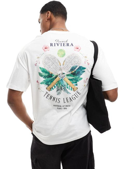 Jack & Jones Gray Oversized Riviera Tennis Back Print T-shirt for men
