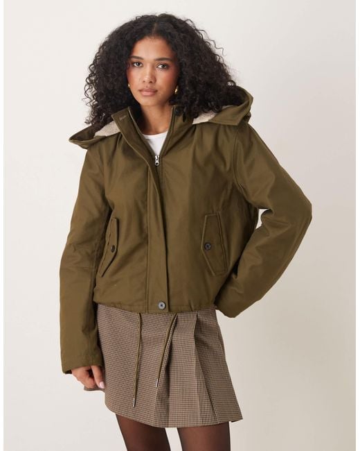 ASOS Natural Cropped Parka With Borg Lined Hood